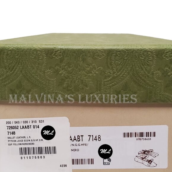 GUCCI SHOES PYTHON BALLET FLATS w LOGO BOW RIBBON ANKLE TIES $1,059 sz 39.5 9.5 - Picture 16 of 16